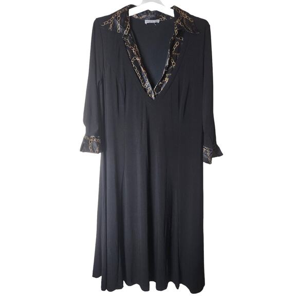 Jessica London Women's Plus Size Gold Chain Print Black Maxi Dress Stretch Knit - Picture 1 of 11